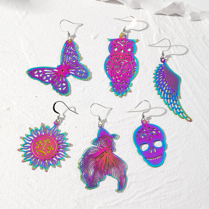 Silver Tone Rainbow Openwork Novelty Hook Earrings