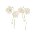 White Fabric Flower Green Bead Blue Drop Necklace Earrings view 5