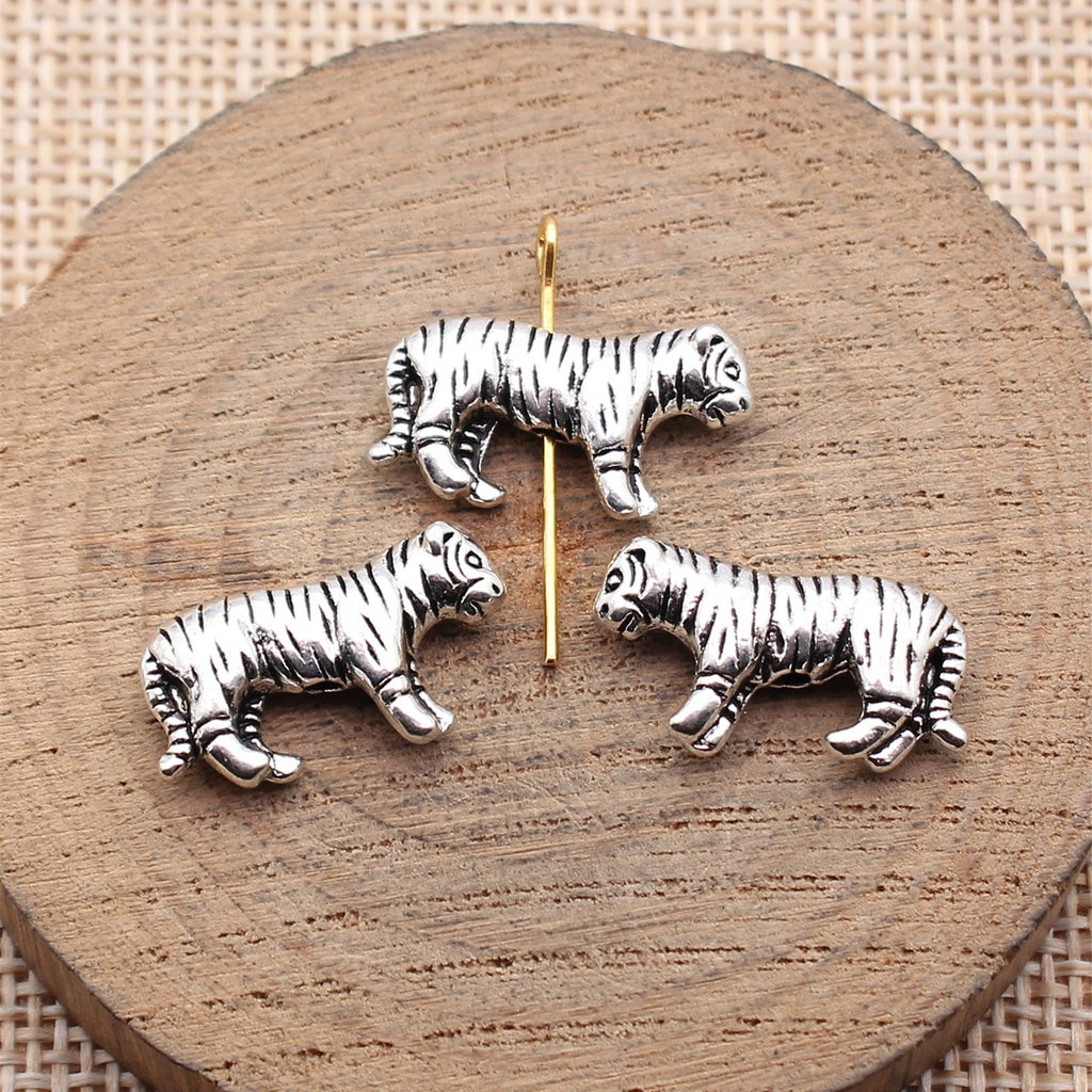 19x11mm 2.3g Antique Silver Zinc Alloy Tiger Hole Beads for DIY Bracelet Jewelry Making