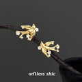Gold Flying Swallow Bird Studs White Flowers Crystals view 4
