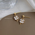 Gold Four-Leaf Clover Clear Crystal Drop Stud Earrings view 2