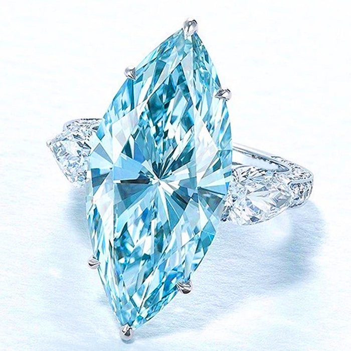 Aqua Marquise Solitaire Pear-Side Stone Ring In Silver Tone