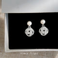Silver Pearl Love Knot Zircon Drop Earrings Pair Set view 6
