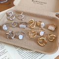 Open Abstract Metal Pearl Statement Ring Seven Piece Set view 2