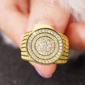Gold Tone Round Pave Cocktail Ring Concentric Clear CZ view 3