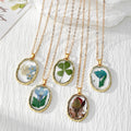 Gold Irregular Frame Dried Flower Resin Pendant Necklaces view 1