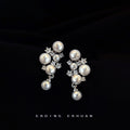Silver Tone White Pearl And Clear Star Flower Cluster Earrings view 3