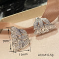Silver Tone Pave Clear Leaf Cluster Stud Earrings Pair view 4