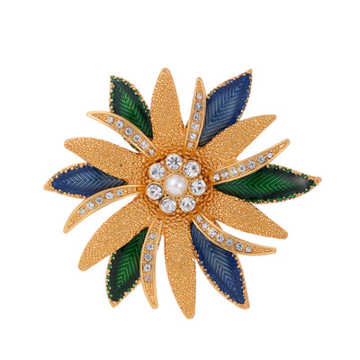 Front product view of an enamel flower brooch