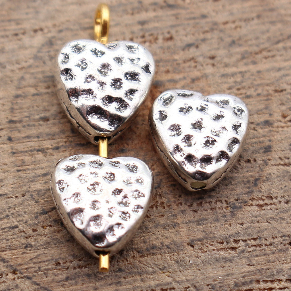 8.2x8.1x4mm 0.92g Antique Silver Tone Zinc Alloy Hammered Heart Small Hole Loose Metal Beads for DIY Jewelry