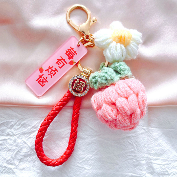 Crocheted Fruit and Vegetable Keychains with Message Tags and Bells