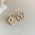Gold Cream Enamel Cameo Stud Earrings Pearl Profile view 4