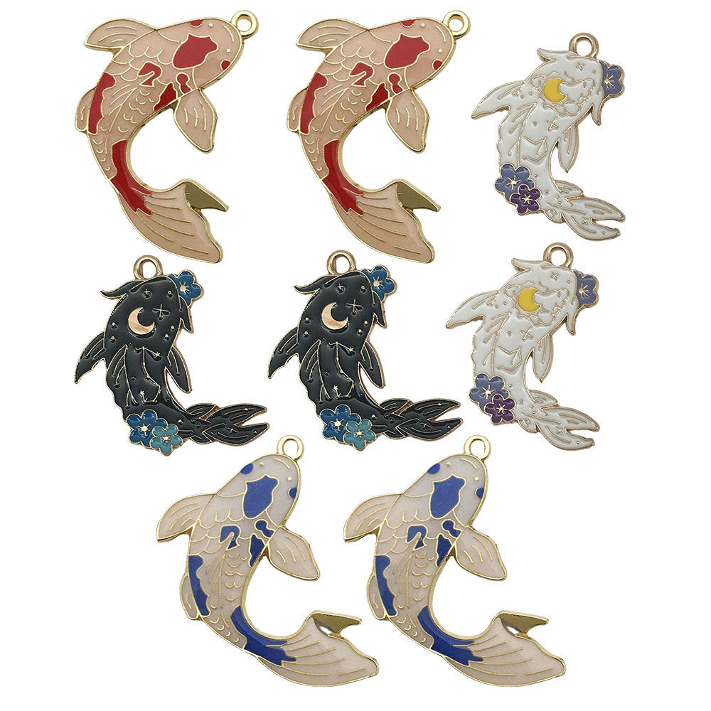 Enamel Zinc Alloy Koi Fish Charm Pendant for DIY Bracelet Necklace Keychain Jewelry