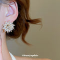 Pearl Crystal Floral Cluster Statement Stud Earrings view 4
