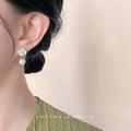 White Enamel Camellia Center Zircon Pearl Drop Stud Earrings view 2