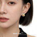 Two-Tone Gold Gourd Stud Earrings Pavé Crystal Halo view 2