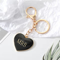 Gold Tone Black and White MR and MRS Heart Keychains view 4