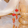 Red Lantern and Firecracker Festive Long Hook Earrings view 6