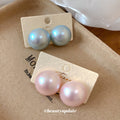 Blue and Pink Pearl Sheen Half Round Stud Earrings view 1