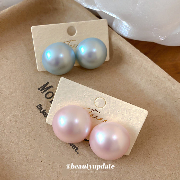 Blue and Pink Pearl Sheen Half Round Stud Earrings
