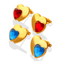 Heart Stud Earrings Red or Blue Crystal Gold and Steel view 5