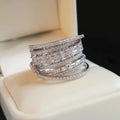 Extra-Wide Layered Baguette Lattice Ring In Silver Tone view 3