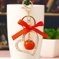 Jeweled Double Heart and Persimmon Keychains with Red Bow Accent view 6