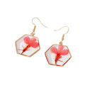 Gold Tone Hexagon Pressed Flower Resin Hook Earrings in Two Designs view 5