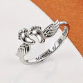 Engraved Angel Wings And Baby Feet Open Ring In Silver Tone view 2