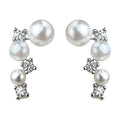 Silver Tone Graduated White Pearl Clear Flower Cluster Stud Earrings view 5