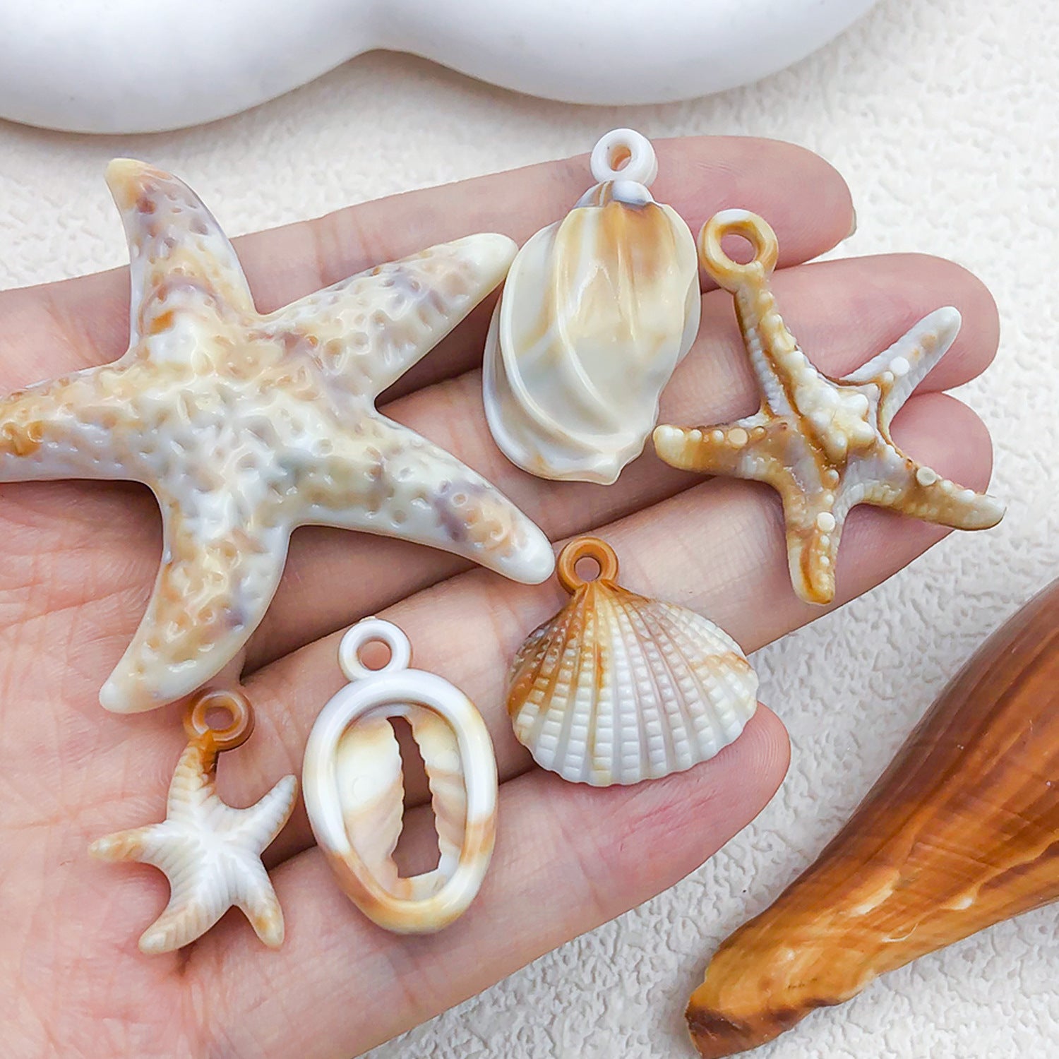 Beige Acrylic Conch Shell Starfish Cloud Charm Pendant for Necklaces Bracelets Keychains