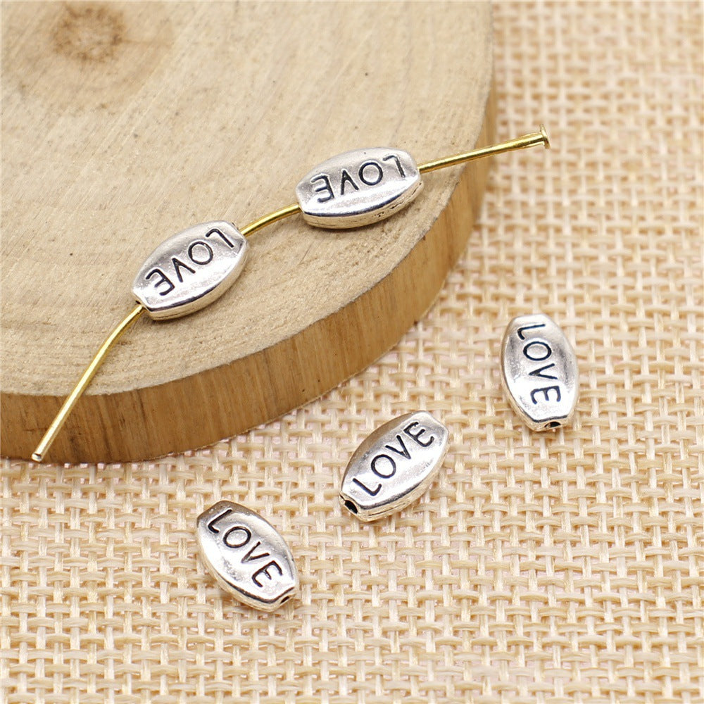 10x6mm 0.7g Antique Silver Zinc Alloy LOVE Letter Loose Metal Beads for Bracelet Jewelry Making