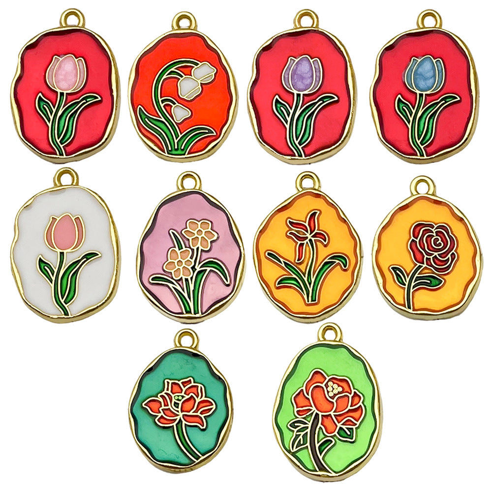 Enamel Zinc Alloy Tulip Rose Lily Flower Charm Pendant for DIY Bracelet Necklace