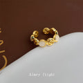 Gold Tone White Cabochon And Open Oval Adjustable Band Ring view 4