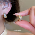 Gold Rectangular Crystal Huggie Earrings Fashion Jewelry Accessory view 4
