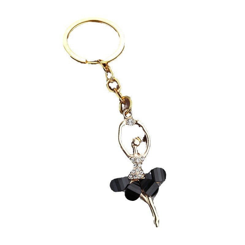 Crystal Ballet Girl Alloy Keychain with Pom Pom Pendant