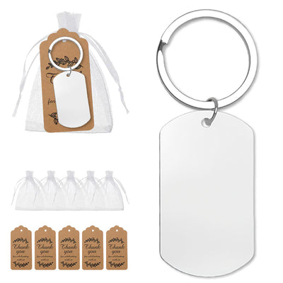 Blank dog tag keychain with organza bags and kraft thank-you tags