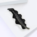 Black Textured Leaf Brooch Silver Rim Dark Crystal Midrib view 4