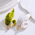Yellow Gold Tone Leaf Enamel Pearl Look Two Designs Metal Brooch Pin view 4