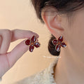 Gold Enamel Four Petal Flower Stud Earrings Two Colors view 2