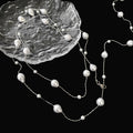 Silver Baroque Pearl Station Long Multi Layer Necklace view 2