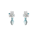 Silver Tone Floral Stud Earrings With Detachable Leaf And Blue Vase Drops view 5