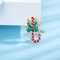 Festive Candy Cane Snowflake Enamel Brooch With Green Bow view 3