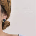 Gold Asymmetric Square Enamel Stud Earrings Pearl Accent view 3