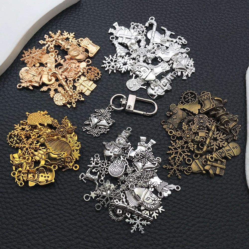 Antique Zinc Alloy Snowflake Santa Bell Christmas Tree Charm Pendants for DIY Holiday Jewelry