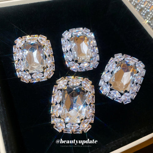 Rectangular Crystal Cluster Stud Earrings in Two Tones worn view