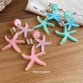 Gradient Starfish Drop Stud Earrings in Pink and Mint view 2