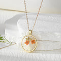 Gold Round Bezel Dried Flower Resin Pendant Necklaces view 3
