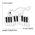 Enamel Cat on Piano Keyboard Brooch Black and White view 6