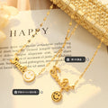Smile Script Pendant Necklace Shell Face Gold Steel Tone view 2